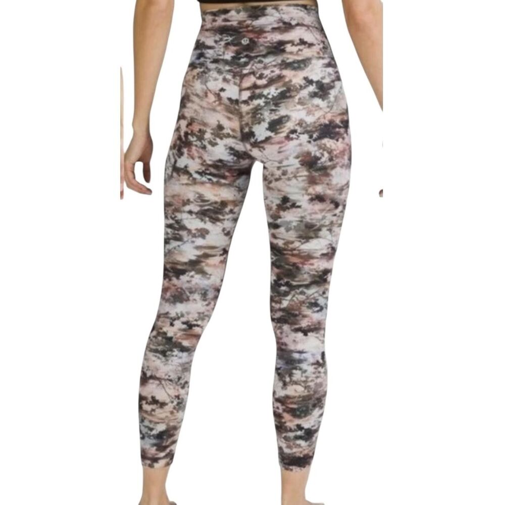 Lululemon Leggings Womens 4 High Rise Pink Brown Abstract Print Yoga LW5DM9S - Picture 2 of 12